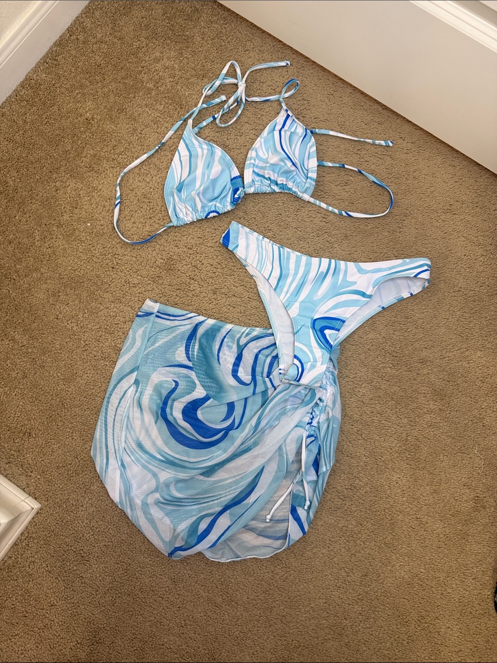 Halara Blue Bikini Swirl With Skirt Cover up